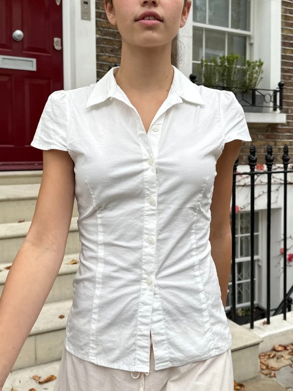 Brandy Melville White Cropped Button-Up Shirt